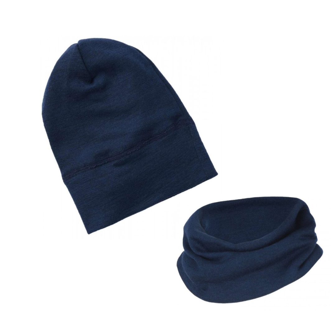 Set Cappello e Scaldacollo in Lana e Seta Biologica Certificata GOTS - Blu