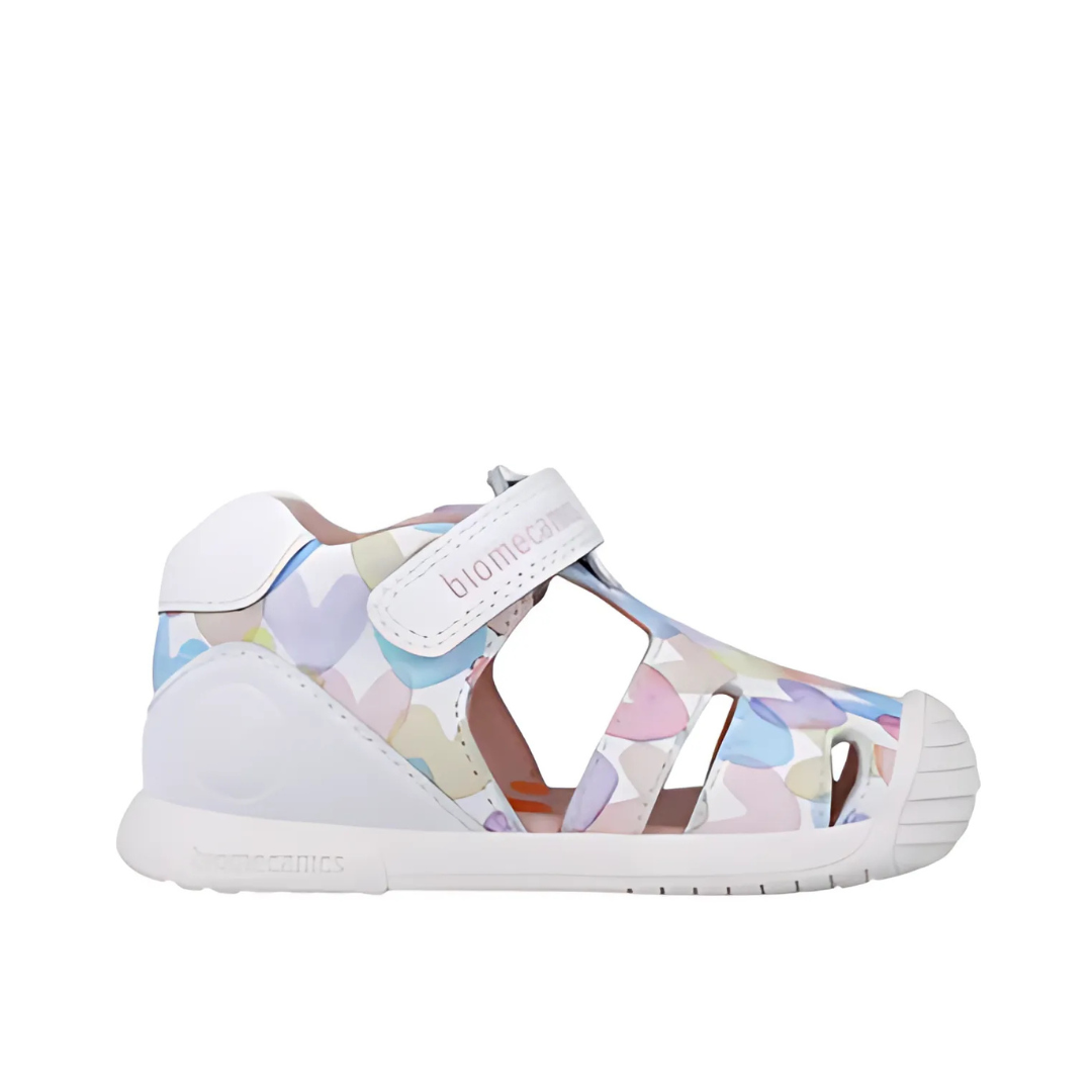 Profilo laterale sinistro dei sandali Biomecanics Biogateo bianchi multicolor