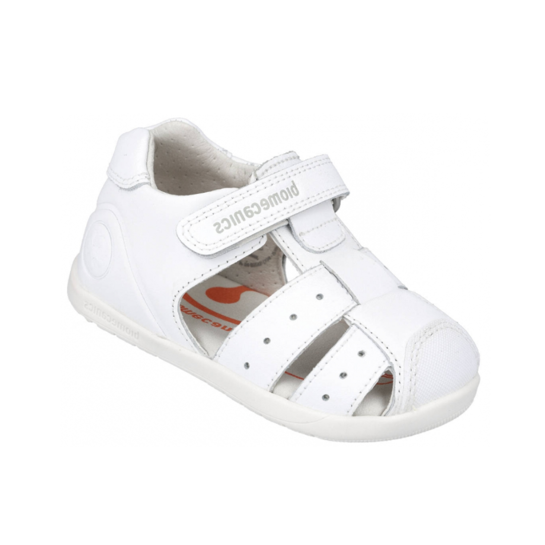 Sandalo primi passi Biomecanics Biogateo bianco con supporto posturale e rinforzo laterale