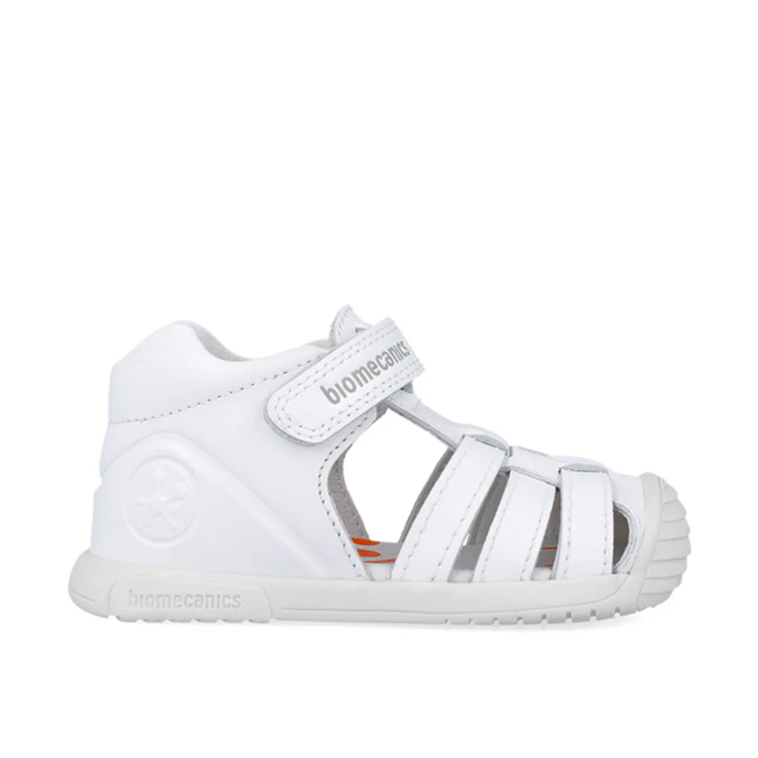 Profilo laterale sinistro dei sandali Biomecanics Biogateo bianchi multicolor