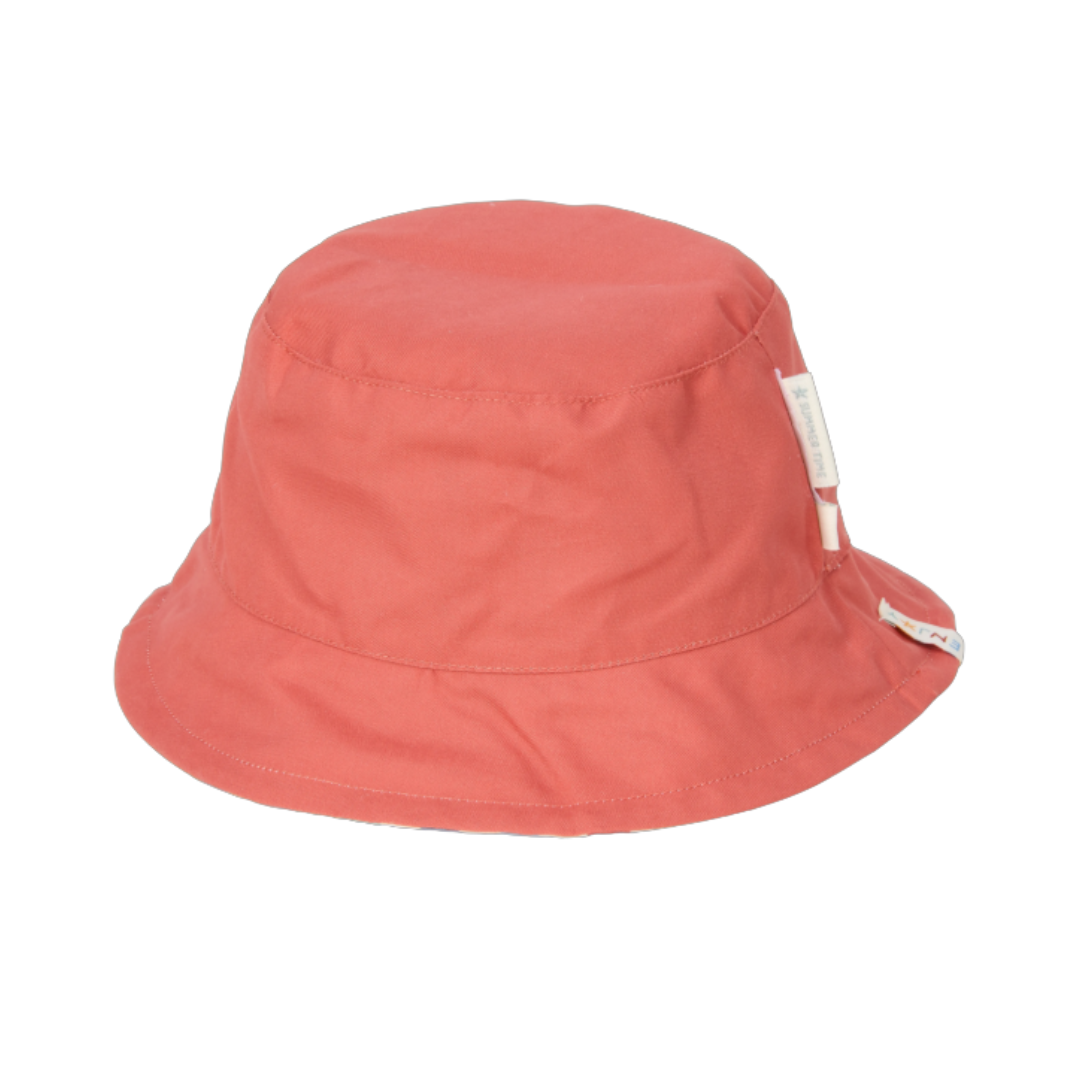 Lato tinta unita del cappello Little Dutch Stripes 2, colore rosso corallo, tessuto in cotone per bambini 0-3 anni