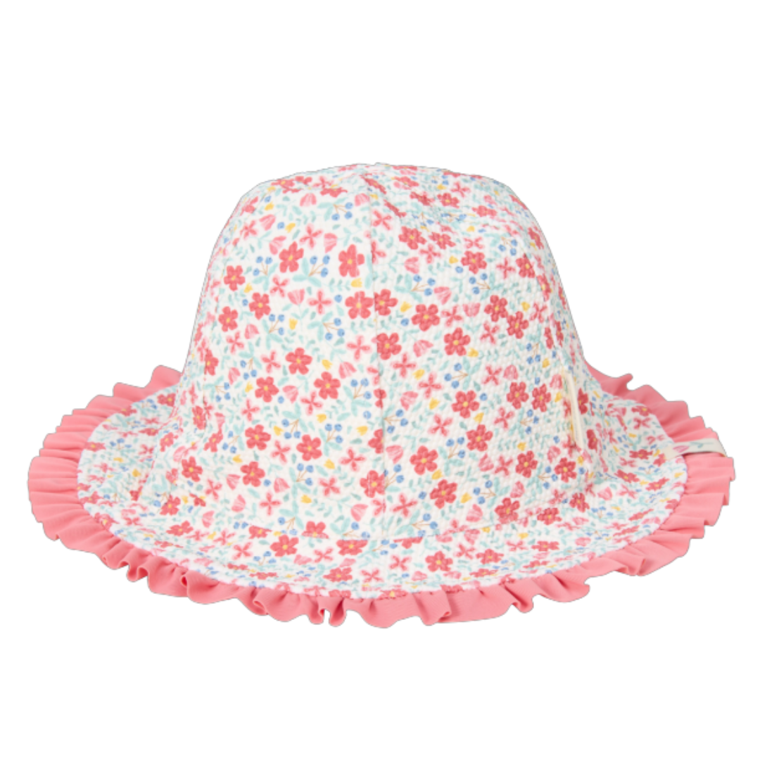 Cappello estivo bambina Little Dutch reversibile con fantasia Sunny Flowers multicolore su fondo chiaro