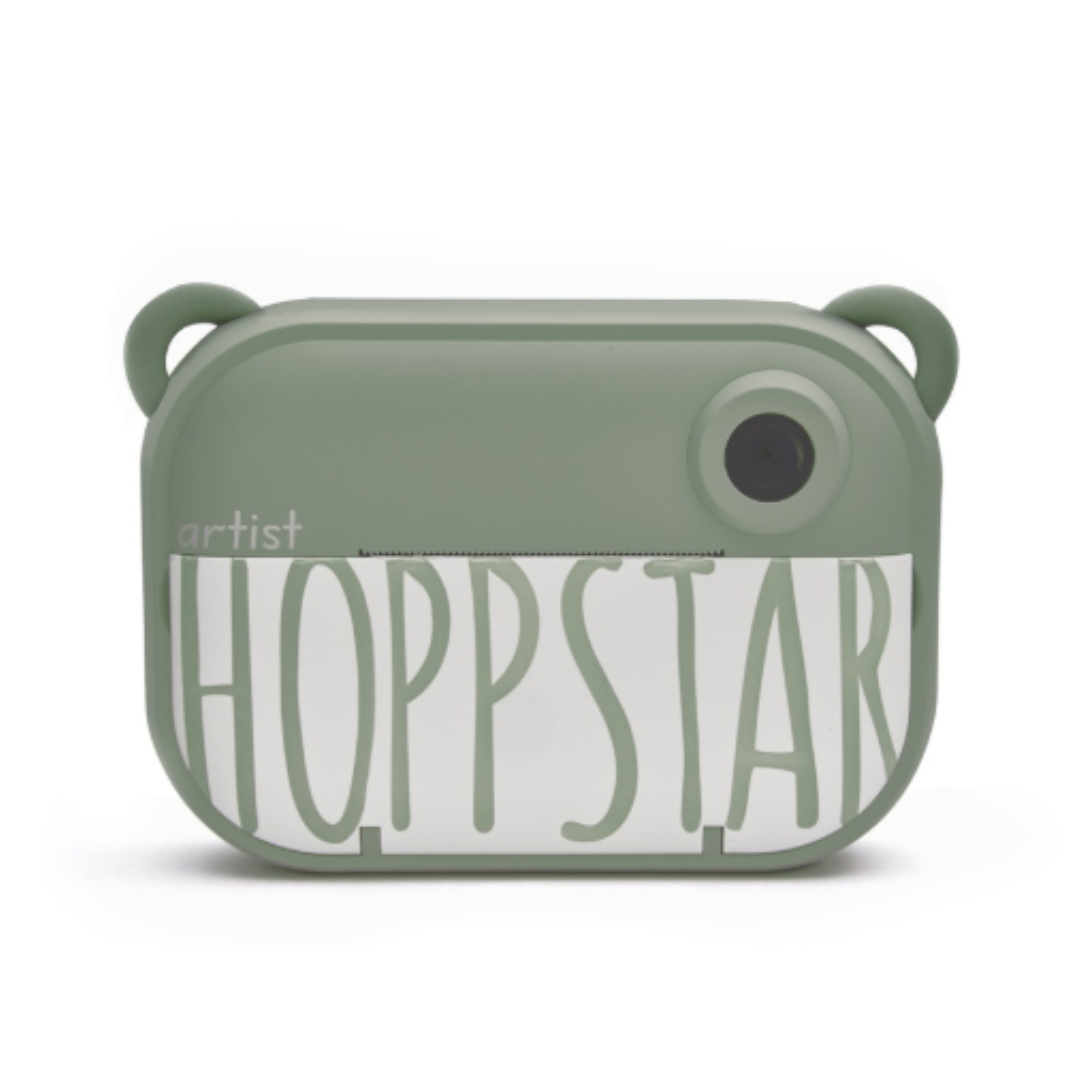 Macchina fotografica Hoppstar Artist verde militare con stampa istantanea per bambini.