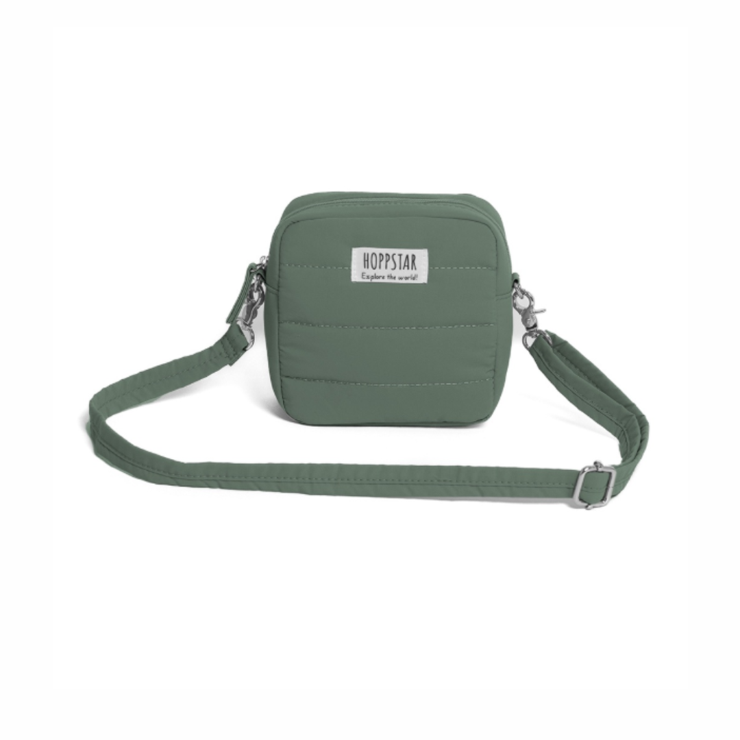 Borsa Hoppstar Bag verde militare con tracolla removibile e regolabile, perfetta per il trasporto sicuro della fotocamera e dei suoi accessori.