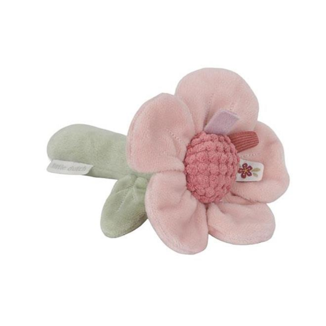 Dettaglio del sonaglio in peluche Little Dutch con texture tattili e colori pastello.