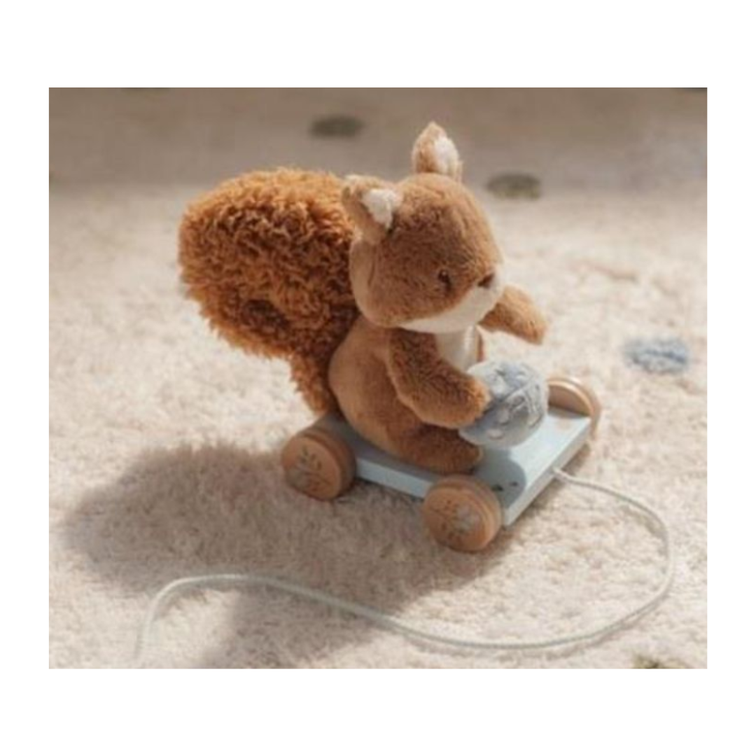 Scoiattolo peluche Little Dutch trainabile con ruote in legno e nastro