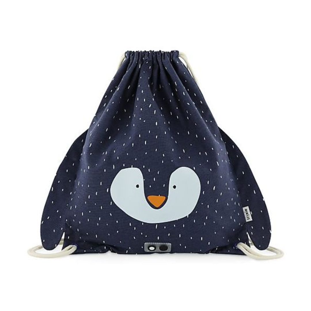 Trixie Sacca Zaino Mr. Penguin fronte - zainetto asilo bimba, chiusura a coulisse, design pinguino.