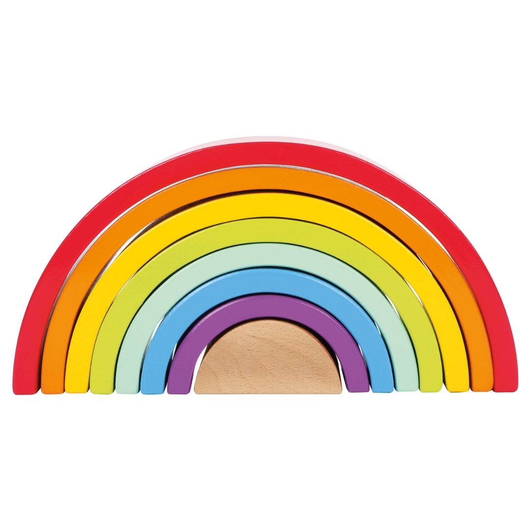 Archi colorati in legno da impilare, gioco con pezzi grandi per un bambino di 1 anno