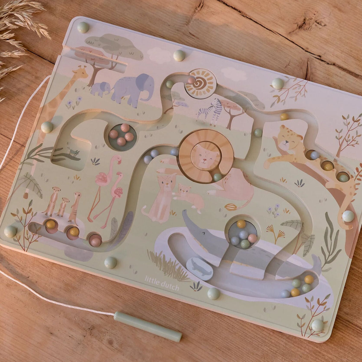 Labirinto magnetico Little Dutch Safari Friends, gioco in legno per bambini dai 18 mesi