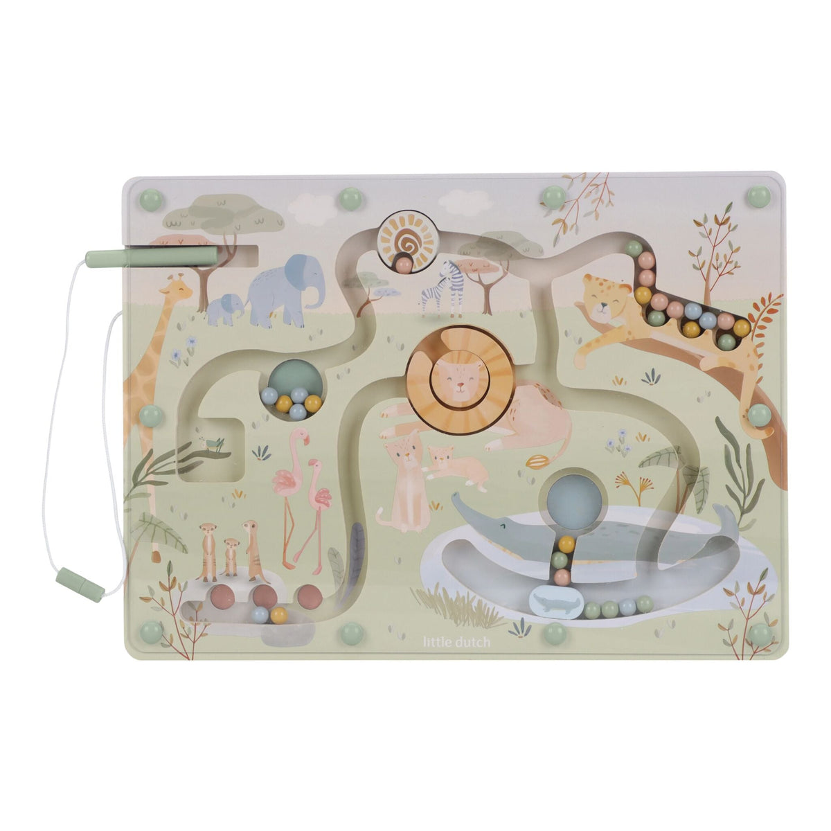 Labirinto Magnetico Safari Friends Little Dutch, gioco in legno con penna magnetica dai 18 mesi