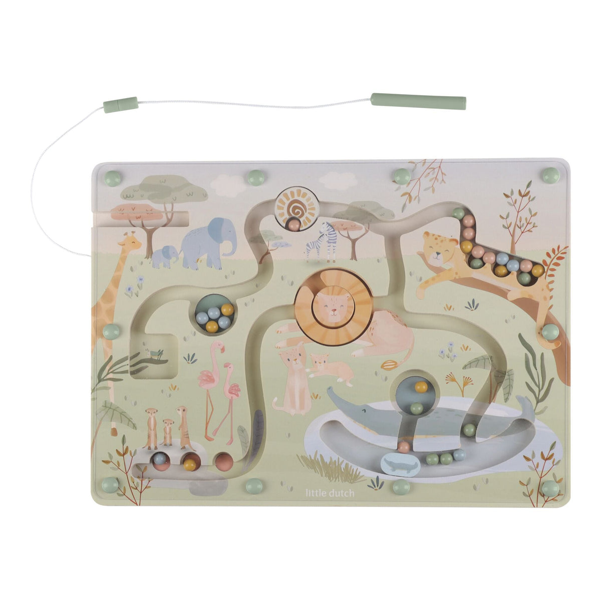 Tabellone in legno del labirinto magnetico Safari Friends Little Dutch nei toni del verde