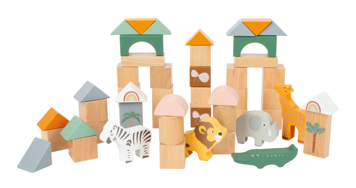 Costruzioni in legno Safari Small Foot, cubetti e mattoncini da impilare dai 12 mesi