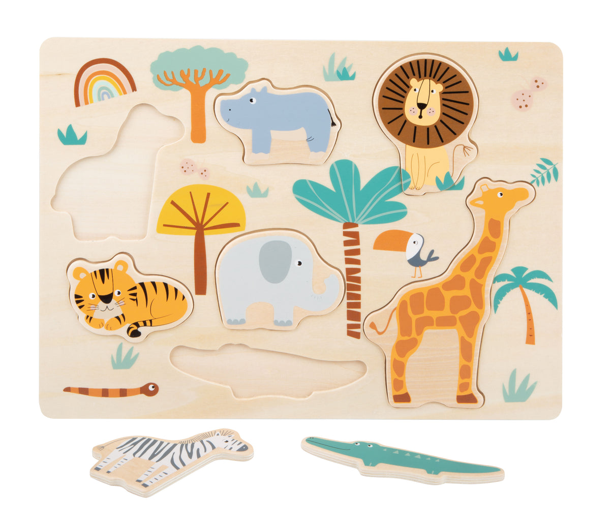 Puzzle in legno animali safari Small Foot, primo puzzle dai 12 mesi
