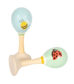 Maracas in legno Piccoli Amici Small Foot con ape e coccinella, sonagli per neonati dalla nascita