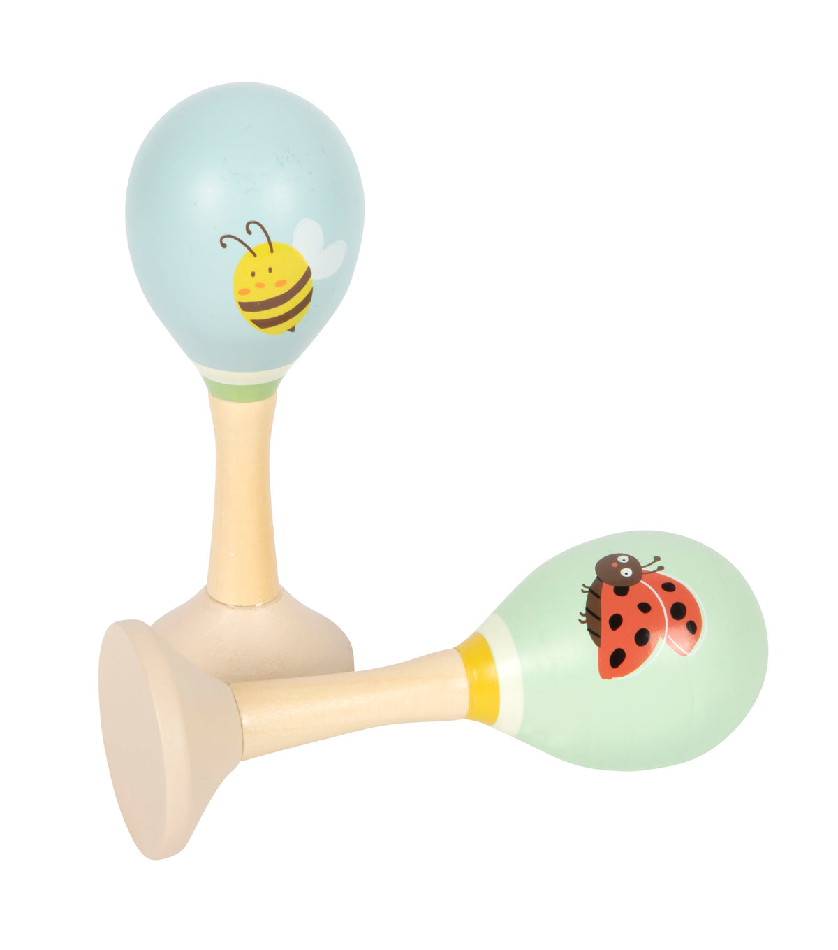 Maracas in legno Piccoli Amici Small Foot con ape e coccinella, sonagli per neonati dalla nascita