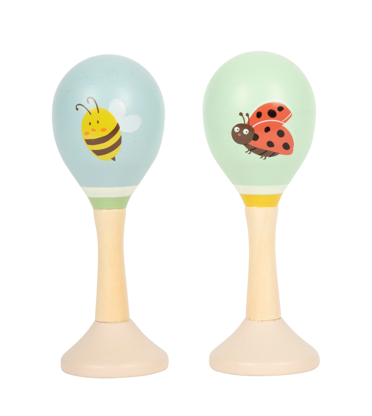 Maracas Small Foot Piccoli Amici, sonaglio in legno con ape e coccinella da stringere