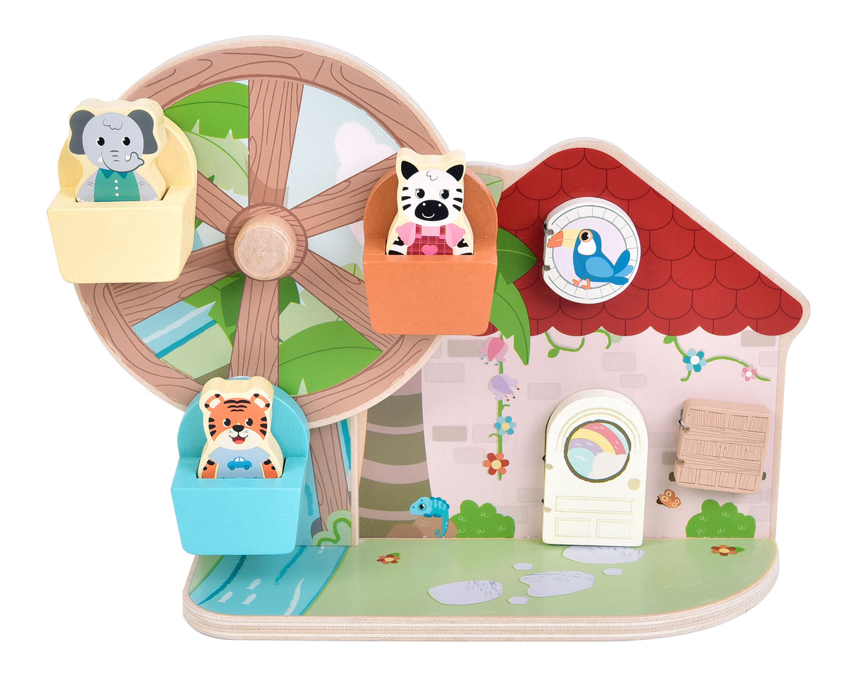 Ruota panoramica Small Foot Jungle Friends, dettaglio del gioco di motricità in legno FSC