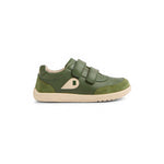 Sneaker Bobux Kid+ Champ II Bronze Green in pelle verde oliva con doppio velcro, dettagli scamosciati e suola color panna