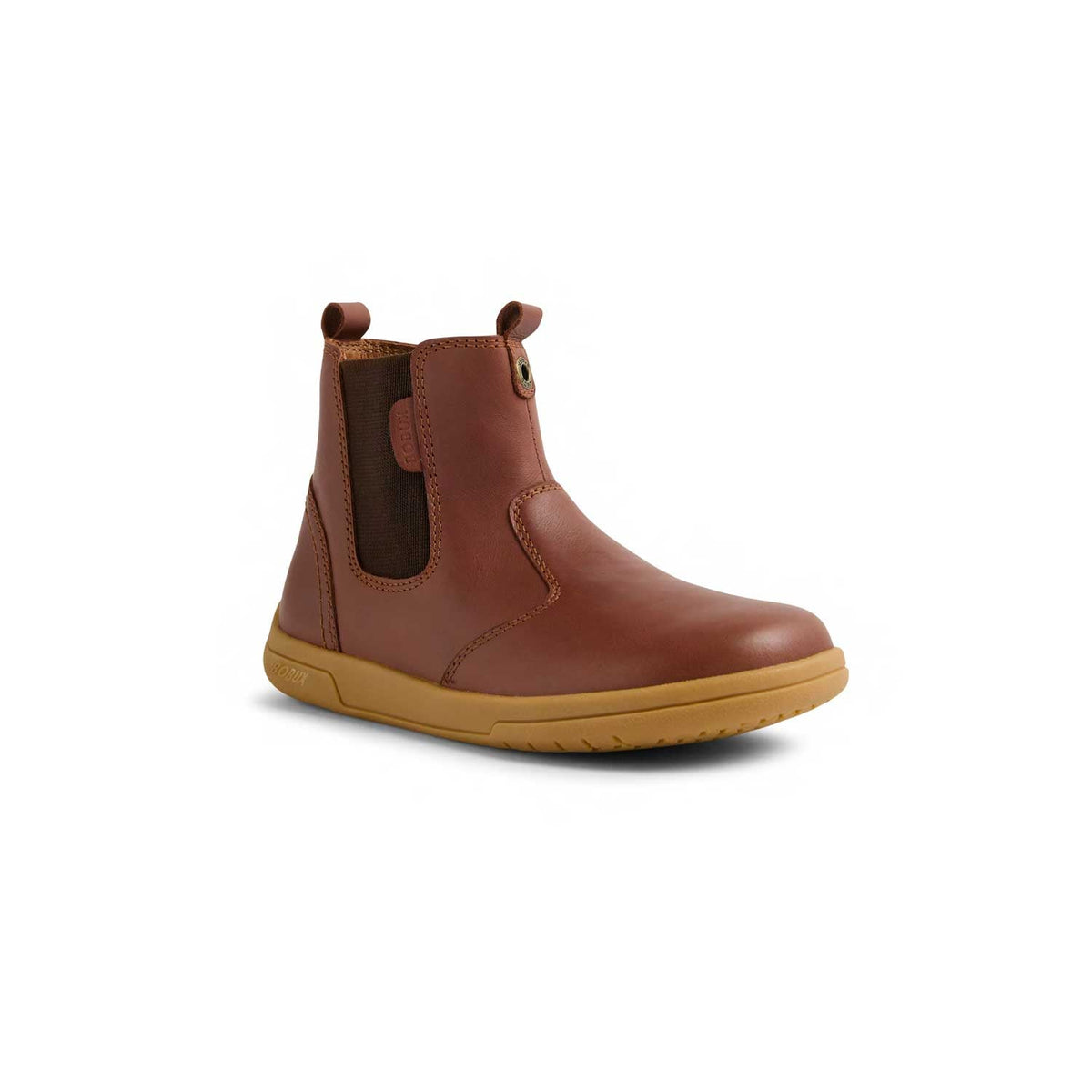 Stivaletto Bobux Kid+ Jodhpur II Toffee in pelle marrone con elastico laterale e suola flessibile color miele, vista laterale