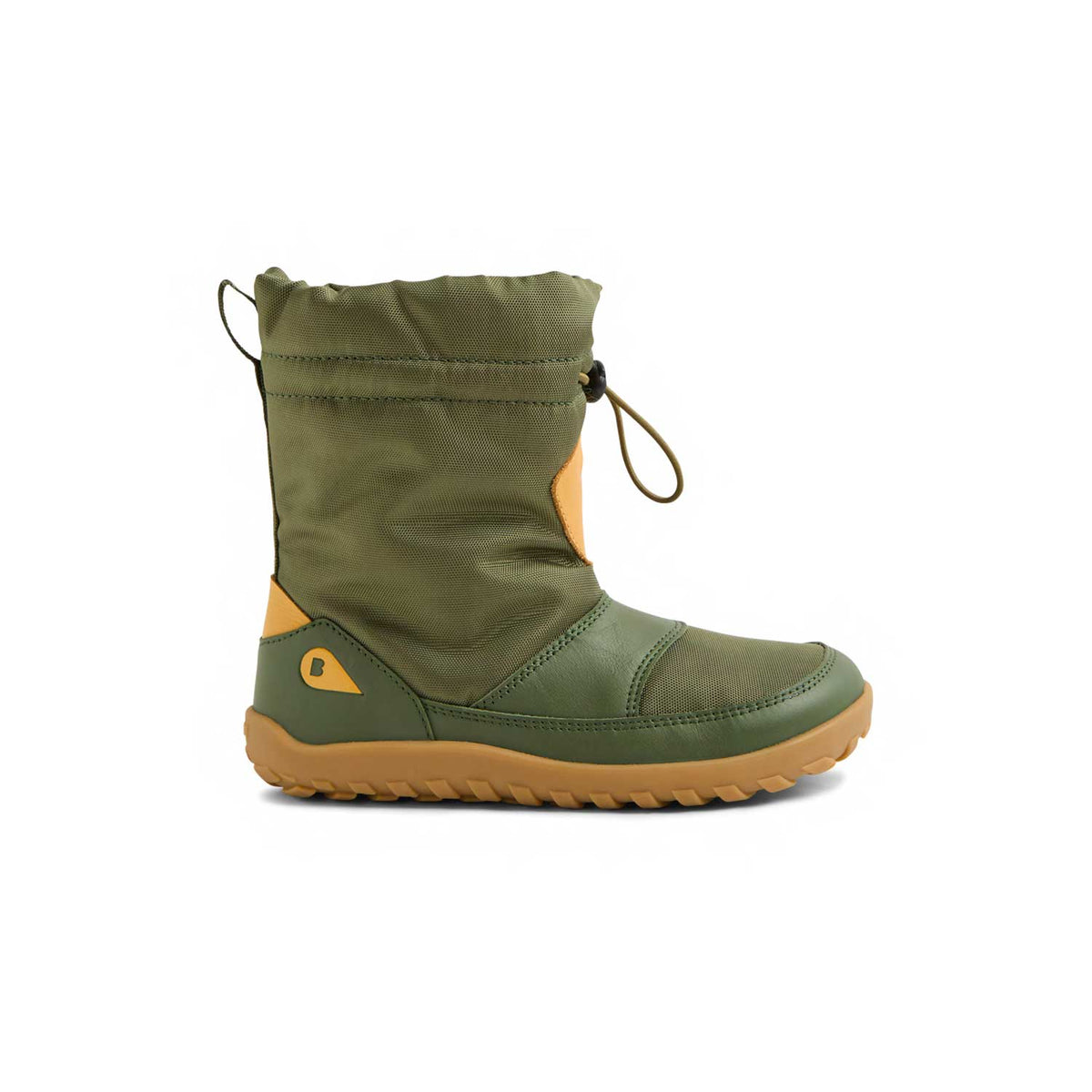 Stivale impermeabile Bobux Kid+ Alpha Paden Bronze Green verde oliva con chiusura a cordino e suola antiscivolo flessibile