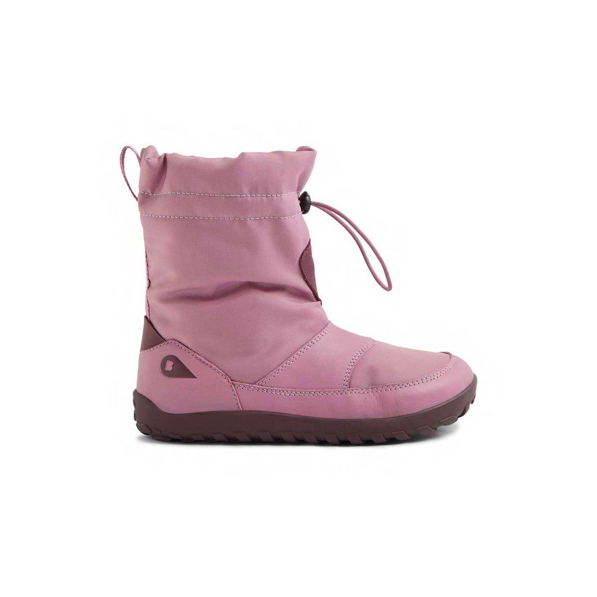 Stivale impermeabile Bobux Kid+ Alpha Paden Lilas lilla rosato con chiusura a cordino e suola bordeaux antiscivolo