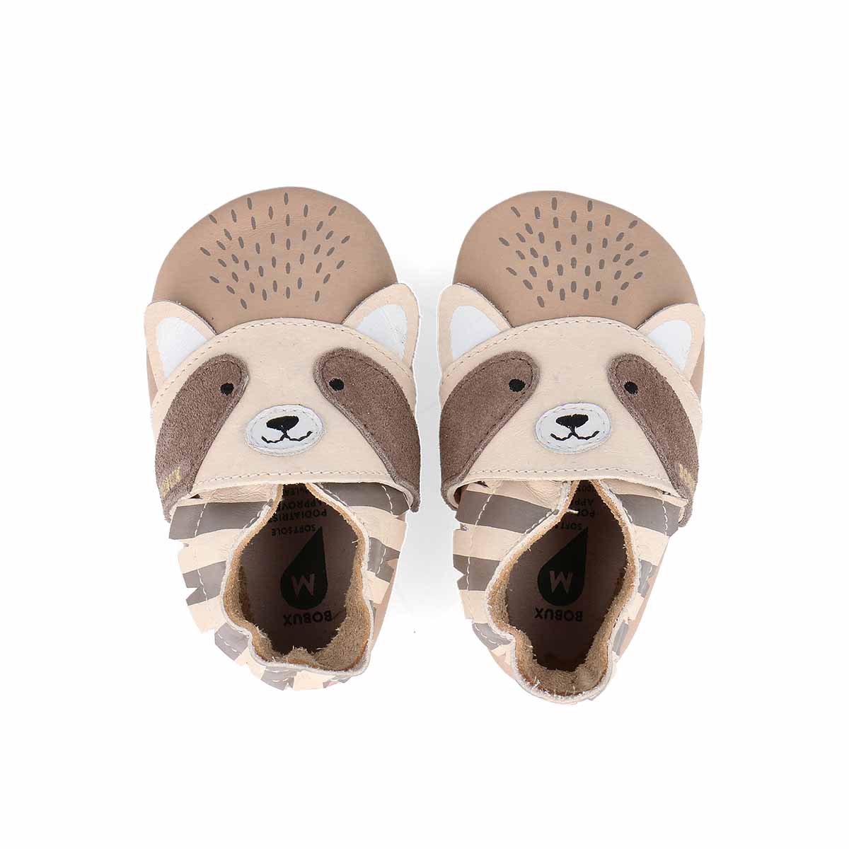 Bobux Soft Sole Rickie Pearl + Beige, scarpine in pelle beige con musetto di procione