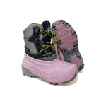 Scarponcino invernale Boatilus Hybrid 14 Pink con scafo in PET rosa, gambale grigio in tessuto e lacci gialli