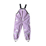 Mr Tiggle pantaloni pioggia impermeabili bambina unicorno cuori lilla, salopette con bretelle
