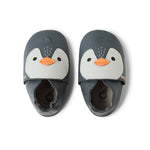 Bobux Soft Sole Skipper Charcoal, scarpine in pelle grigia con musetto di pinguino