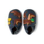 Bobux Soft Sole Slinky Navy, scarpine in pelle blu navy con bassotto applicato