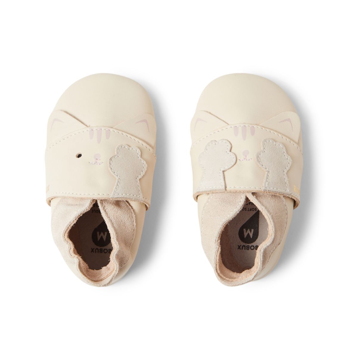 Bobux Soft Sole Peek a Boo Kitti White Swan, scarpine in pelle bianca con musetto di gattino