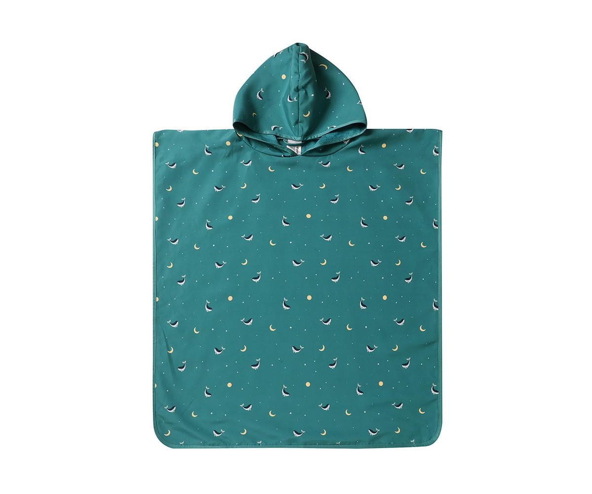 Poncho spiaggia bambini Monnëka Teal Whale con cappuccio 1-3 anni