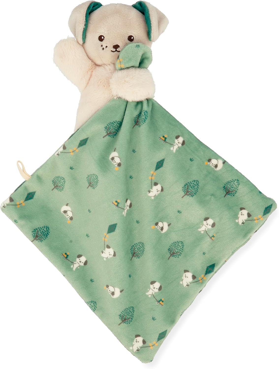 Doudou Kaloo Carré Douceur Cagnolino Verde, regalo nascita con quadrato in microvelour verde da 18 cm