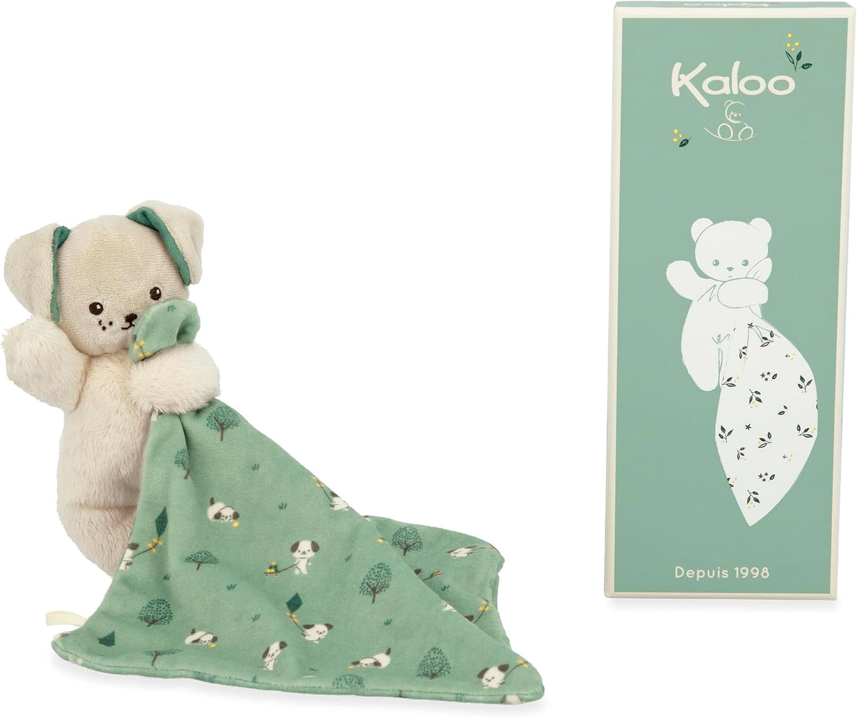 Doudou Kaloo Cagnolino Verde con la sua scatola regalo, un regalo nascita già pronto da donare
