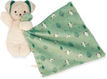 Peluche Kaloo cagnolino con quadrato verde decorato da cagnolini e alberi, collezione Carré Douceur
