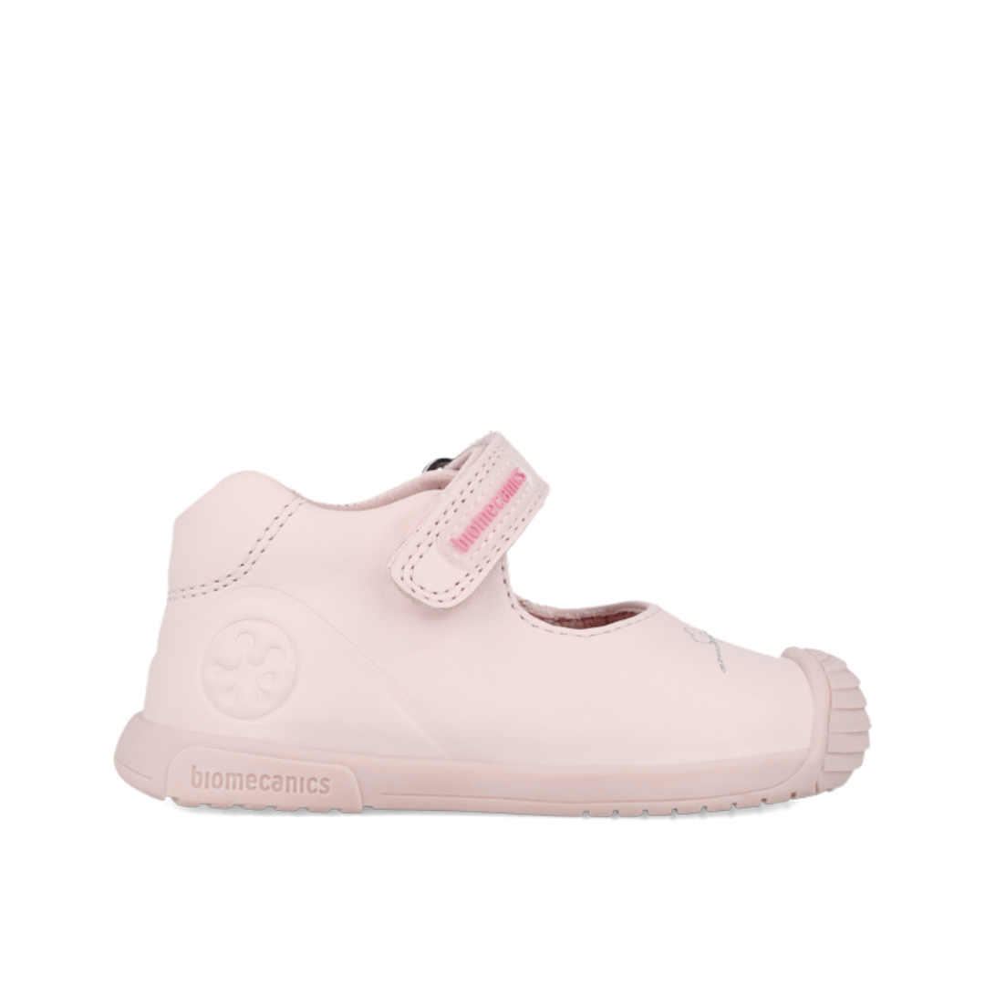 Scarpe pelle bambina Biomecanics rosa con stabilizzatore Foamtech per comfort e protezione.