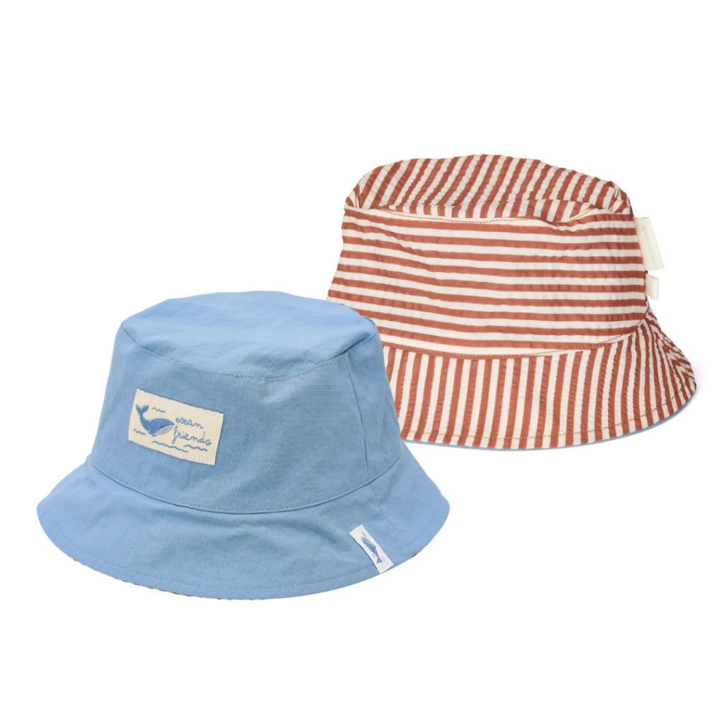 cappello sole bambini Little Dutch reversibile Blue Ocean Brown Stripes