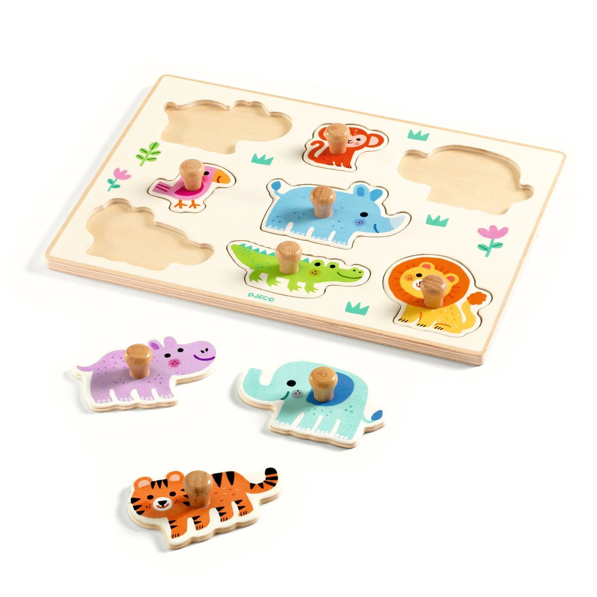 Puzzle legno bambini 1 anno Djeco Hippo'n'Co con pomelli grandi