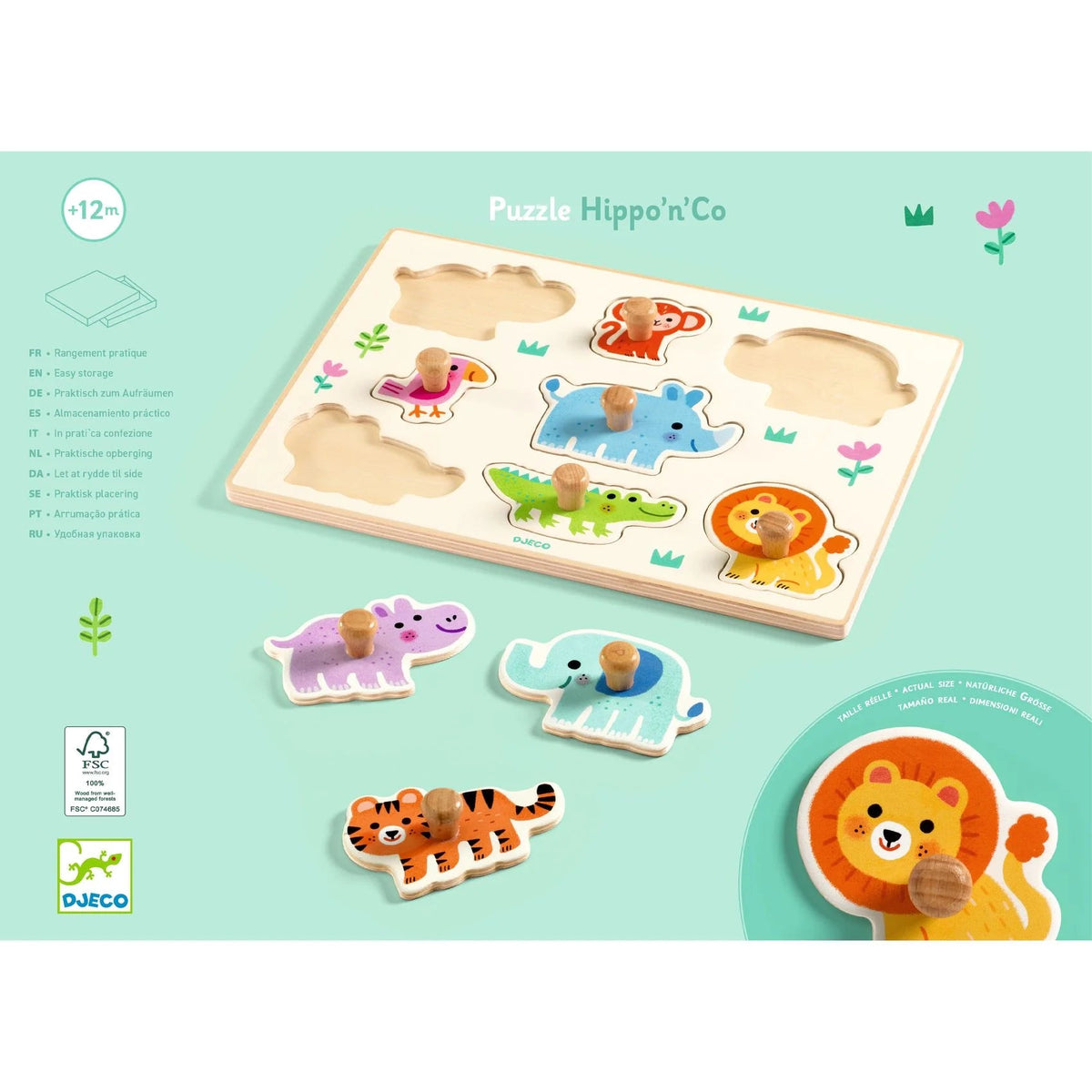 Puzzle ad incastro in legno Djeco Hippo'n'Co dai 12 mesi