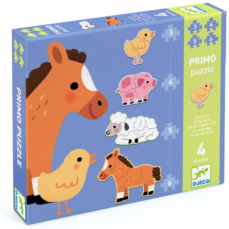 Primo Puzzle Fattoria Djeco, 4 puzzle progressivi per bambini dai 2 anni