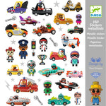 Djeco 160 Adesivi Crazy Motors, stickers metallizzati macchine per bambini
