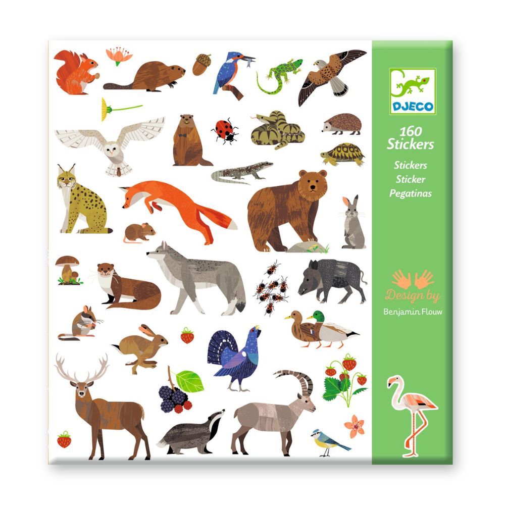 Djeco 160 Adesivi Fauna, stickers animali del bosco per bambini