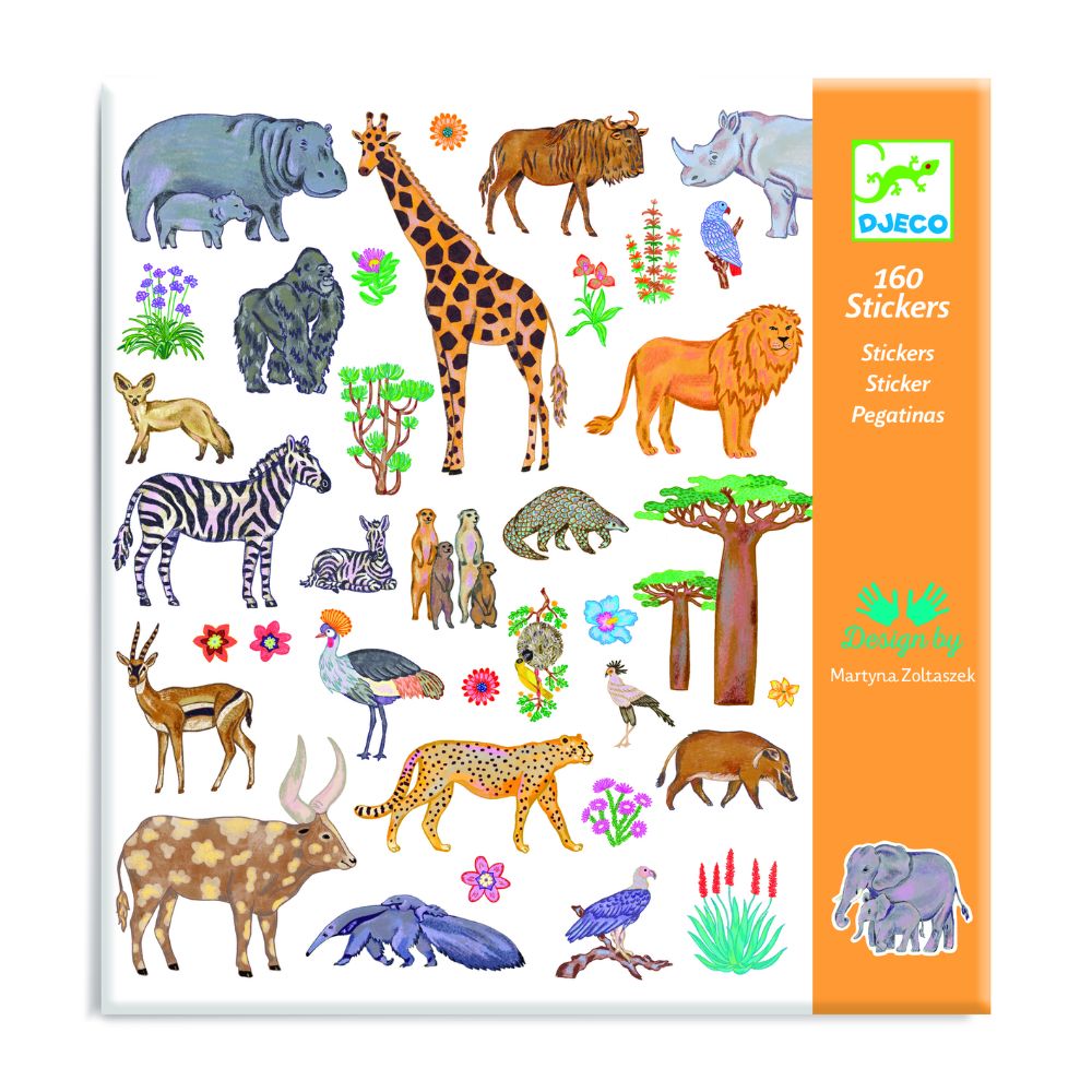 Djeco 160 Adesivi Kenya, stickers animali della savana per bambini