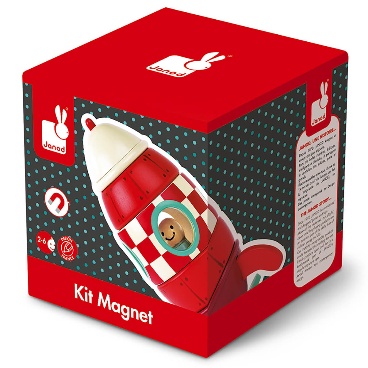 Confezione del Kit Magnet Razzo Janod, primo modellino magnetico dai 2 anni