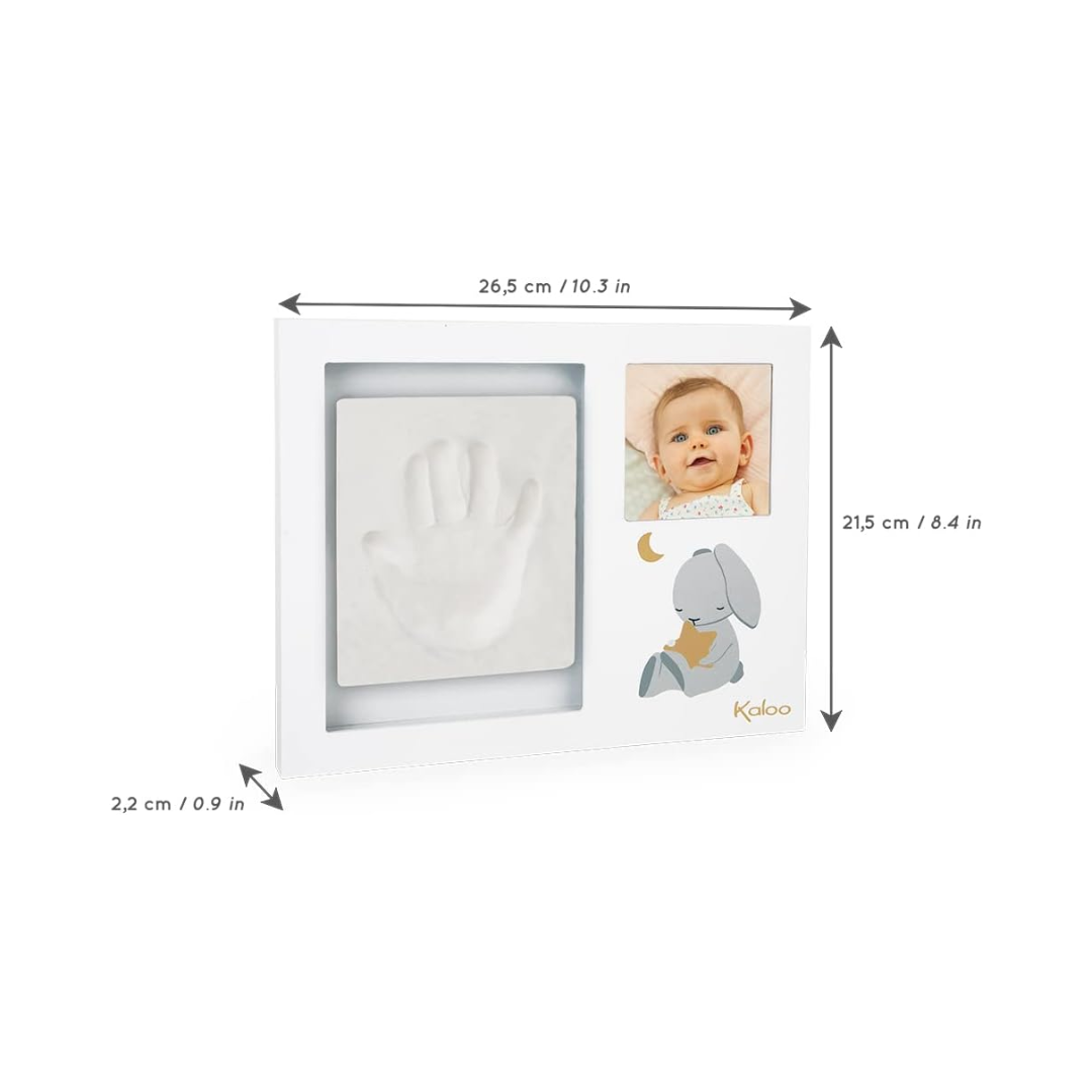 Cornice Kaloo con kit per impronta e foto del bambino, misure 26,5 cm x 21,5 cm, perfetta per un ricordo di nascita