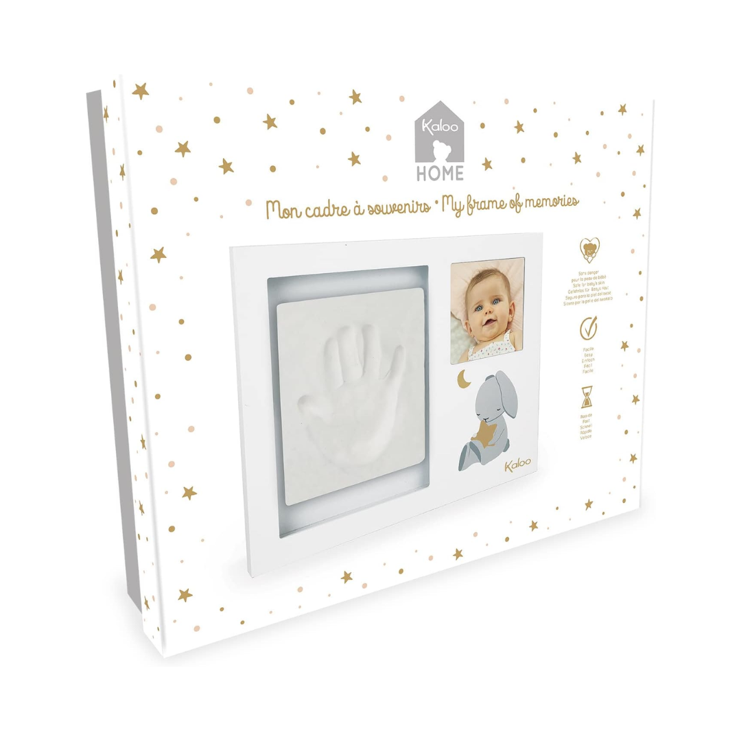 Cornice Kaloo in legno con kit per impronta, include spazio per la foto del neonato e decorazione con coniglio e stelle