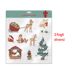 Kit Adesivi Natalizi per Finestra di Little Dutch, con due fogli di adesivi natalizi che includono albero di Natale, renne e Babbo Natale.