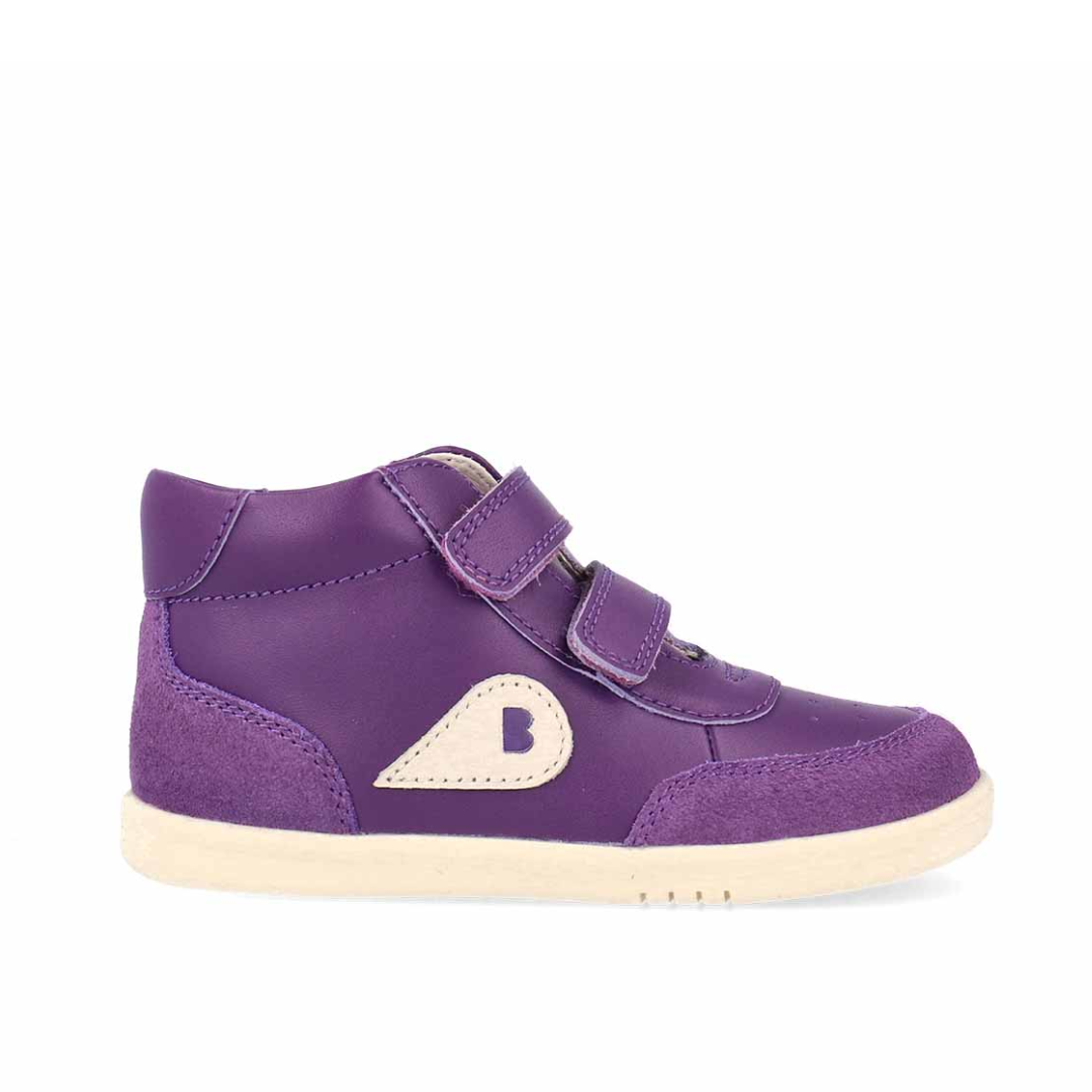 Scarpe Bobux I Walk Champ High Murasaki Purple + Chalk per bambini, design alto alla caviglia con chiusura a strappo, suola flessibile e protezione della caviglia.