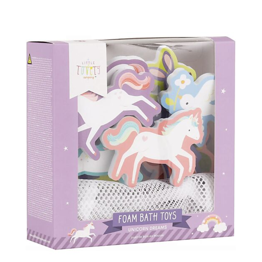 Forme schiuma bagnetto tema unicorno con contenitore a rete A Little Lovely Company