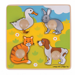 Puzzle per bambini 12 mesi Bigjigs con cane, gatto, coniglio e anatra in legno


